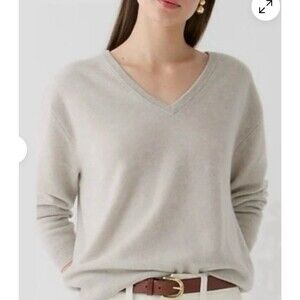 J Crew Cashmere Sweater Womens Small Gray Relaxed V-neck Oversized Preppy Luxury
